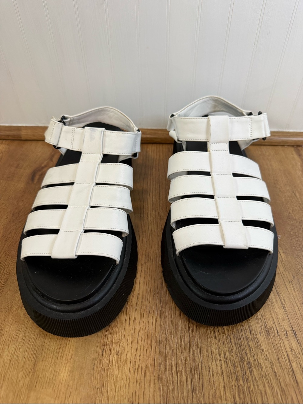 Zara White Leather Platform Sandals with Black Sole EU40 US9/9.5